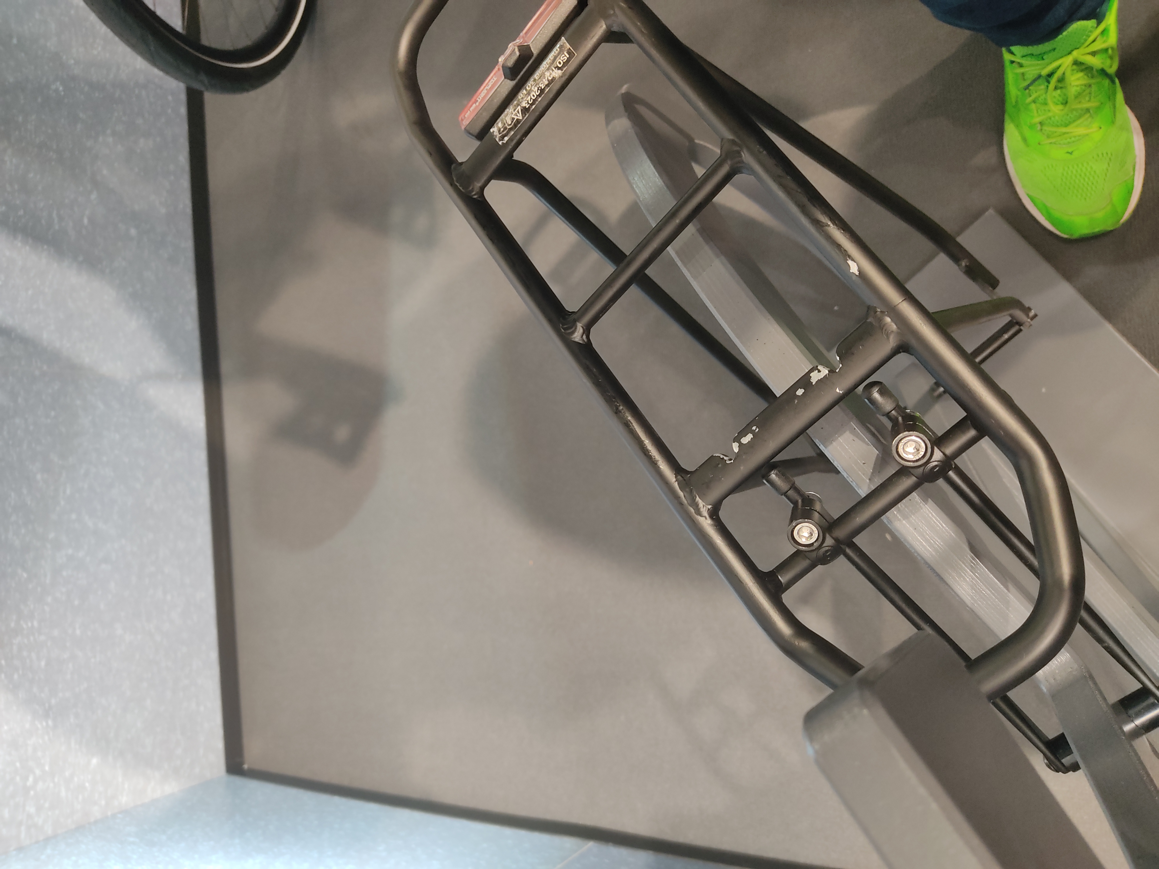 A prototype rack. Spraypaint is peeling in some areas